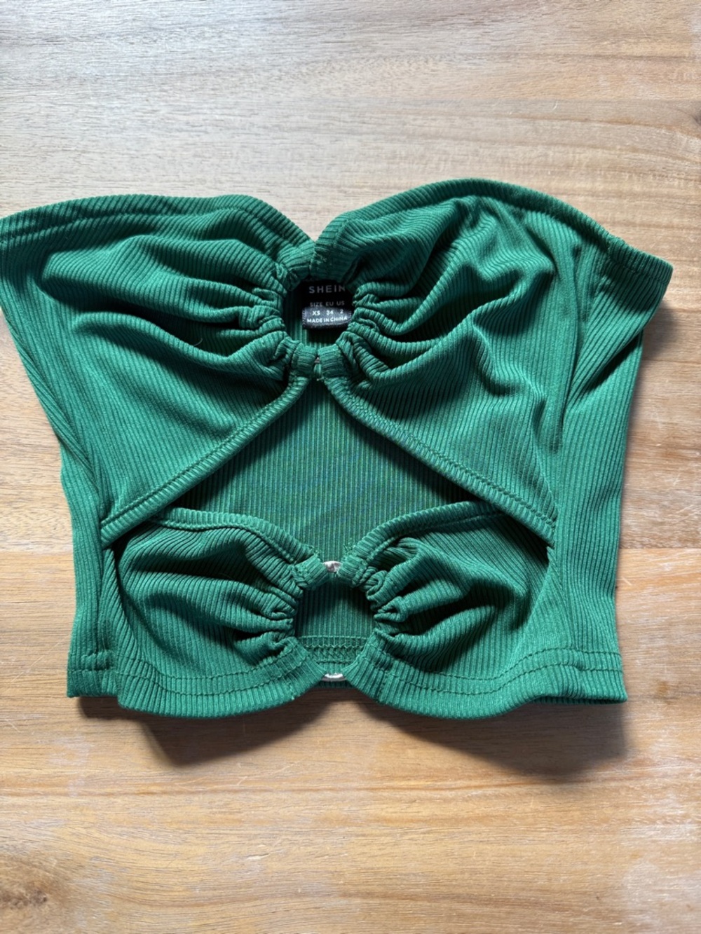 SHEIN Emerald Green Ribbed Double Cutout Strapless Crop Top